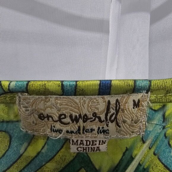 One World Blouse Green Boho Embroidered Sequin Festival Hippie M - Picture 10 of 13
